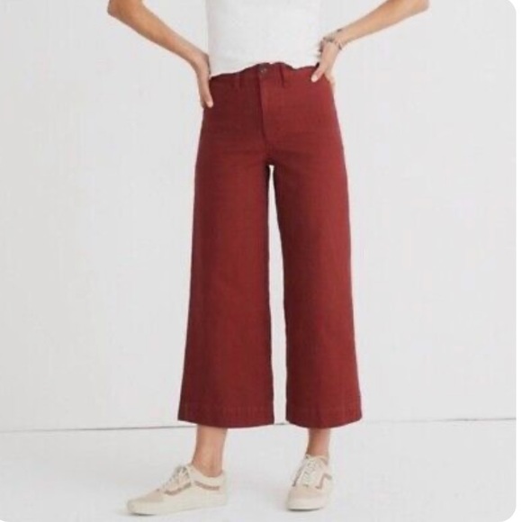 Madewell Pants - Madewell Wine Red Burgundy Emmett Cotton Wide Leg High Rise Crop Pants 27